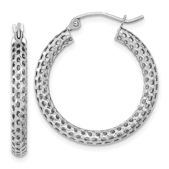 Kazi Luxury 14k White Gold Mesh Hoop Earrings